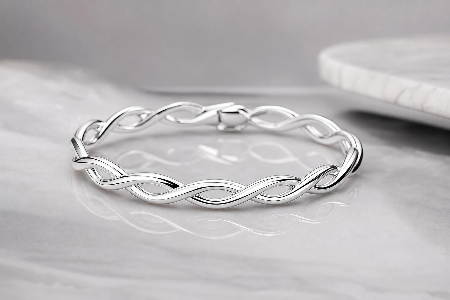 Realistic premium product photography illustrating 925 sterling silver jewelry components such as a pendant, chain, and clasp on a neutral surface