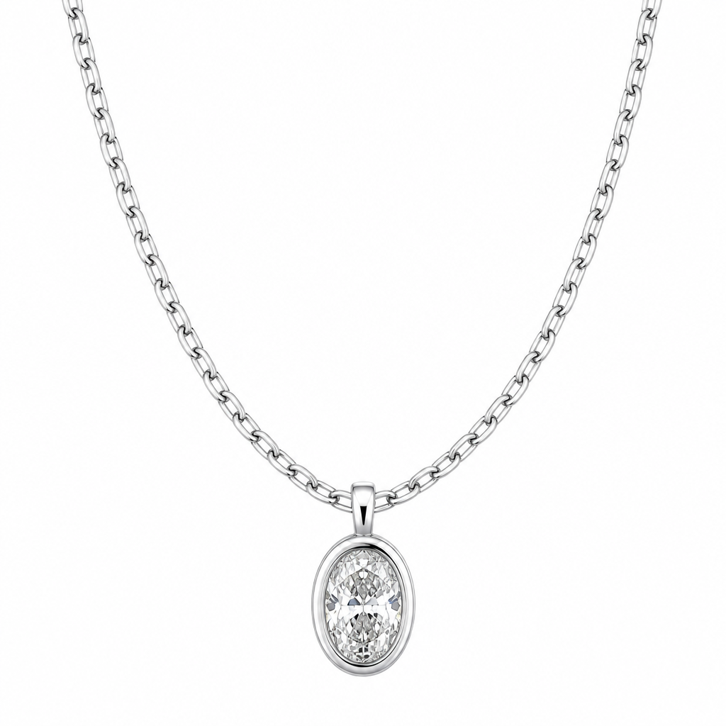 Lumière Arc Oval Necklace 1.34 ct Diamond Stainless Steel