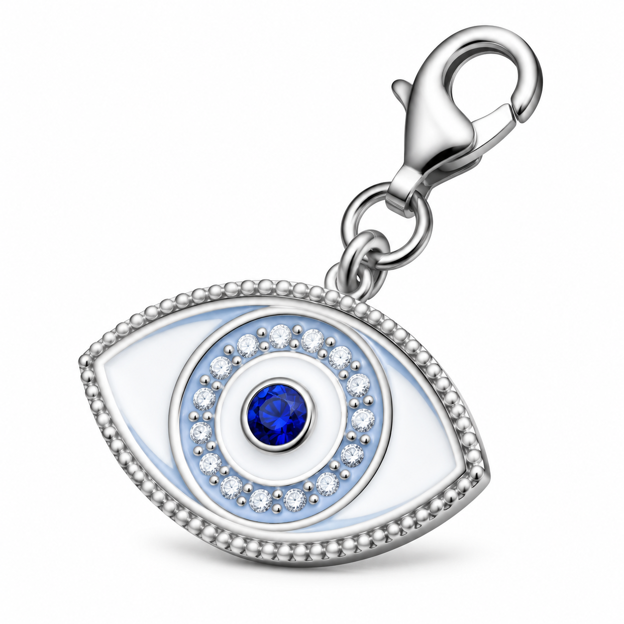 Lunar Guardian Sapphire Halo Evil Eye 316L Stainless Steel Charm