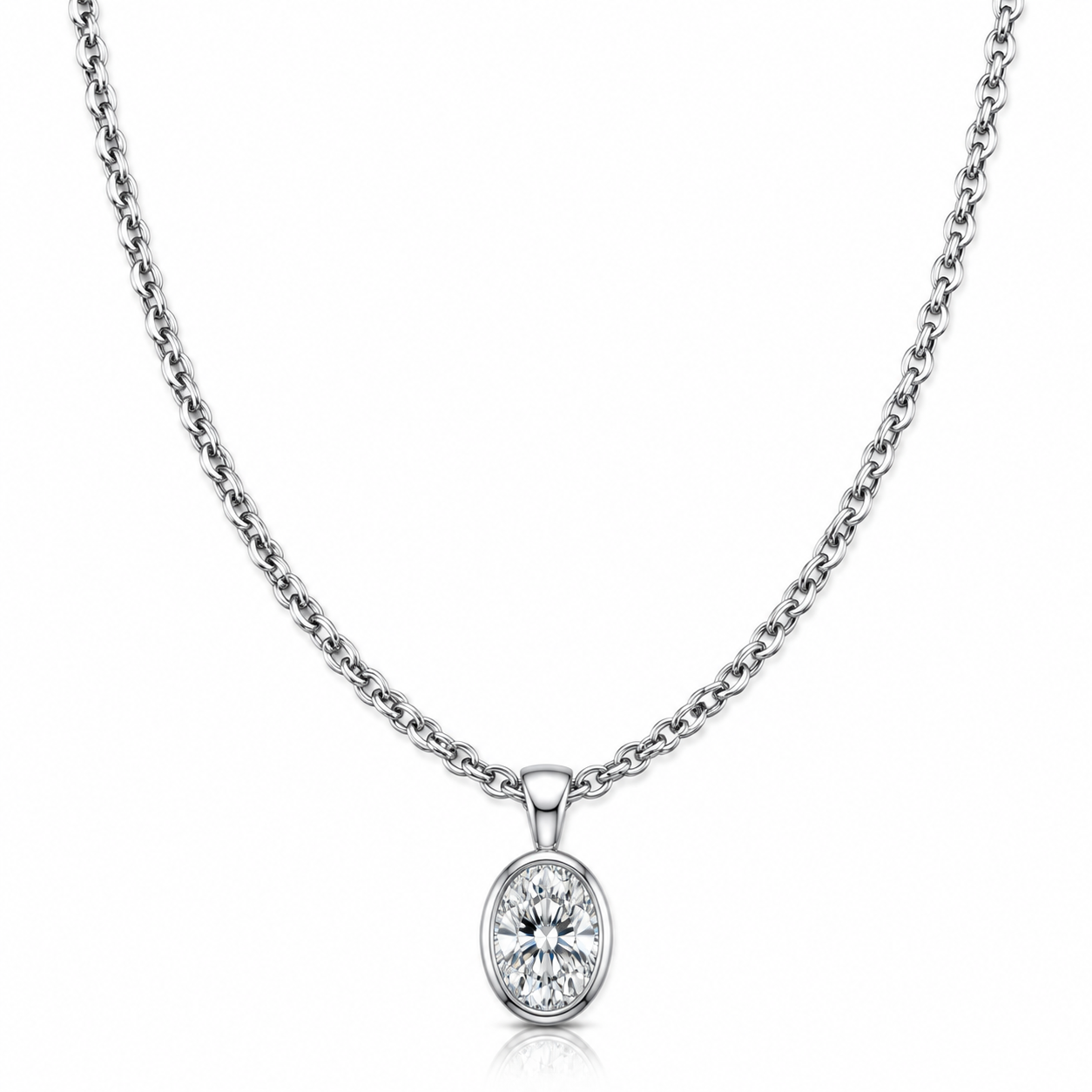 316L Stainless Steel OceanFloat 3ct Aquamarine Oval Tube Bezel Pendant Necklace